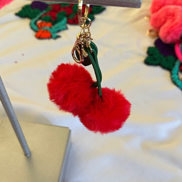 Red Cherries Pom Pom Keychain - Picture 2 of 3